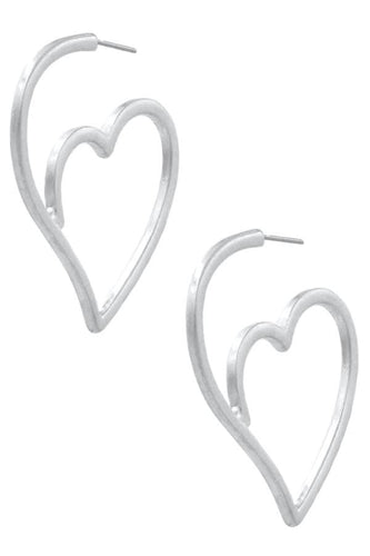 Womens Silver Heart Post Drop Earrings