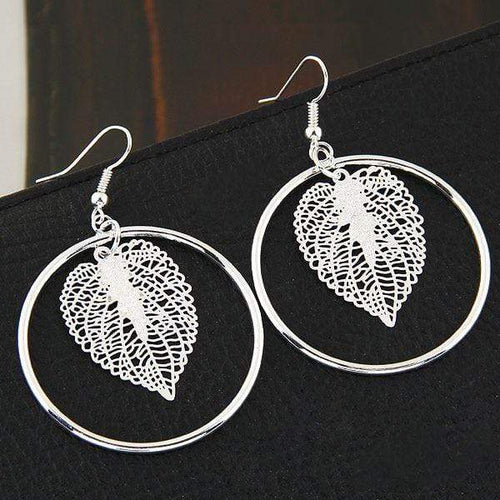 Silver Leaf Hoop Earrings