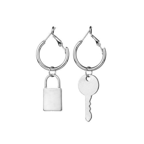 Silver Lock and Key Earrings