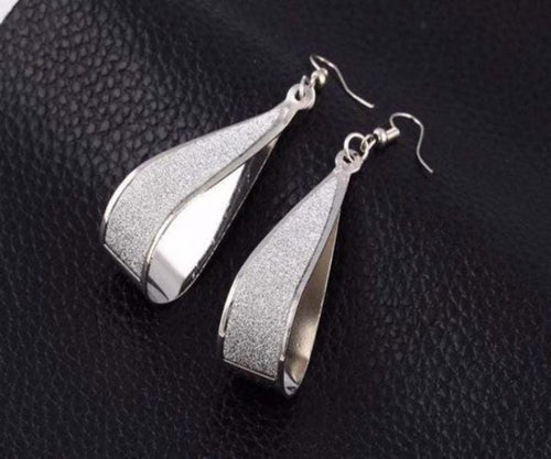 Womens Silver Glitter Sparkle Drop Earrings