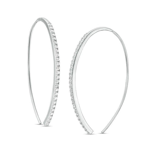 Womens Sterling Silver Curved Thread Earrings
