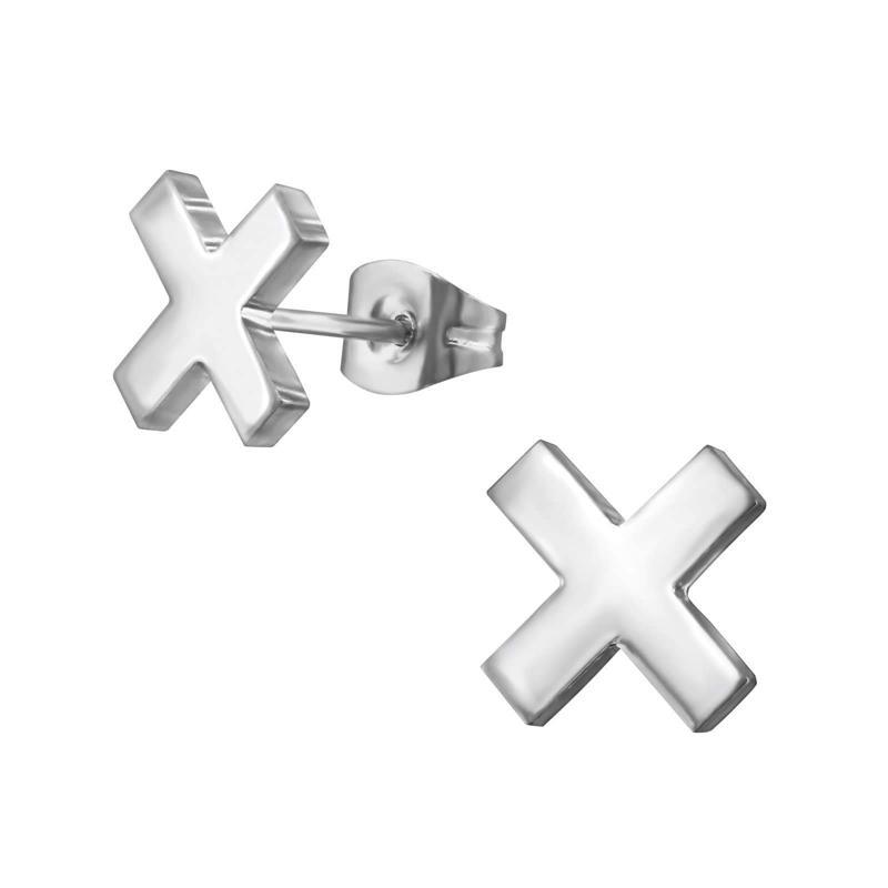 Surgical Stainless Steel Letter X Stud Earrings Unisex Adult