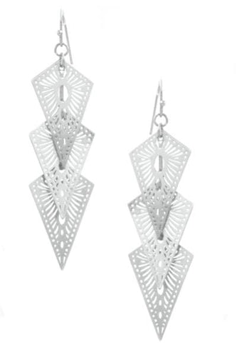 Womens Silver Tone Dangle Drop Triangle Earrings