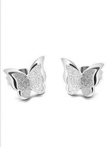 Womens Stainless Steel Shimmering Butterfly Stud Earrings