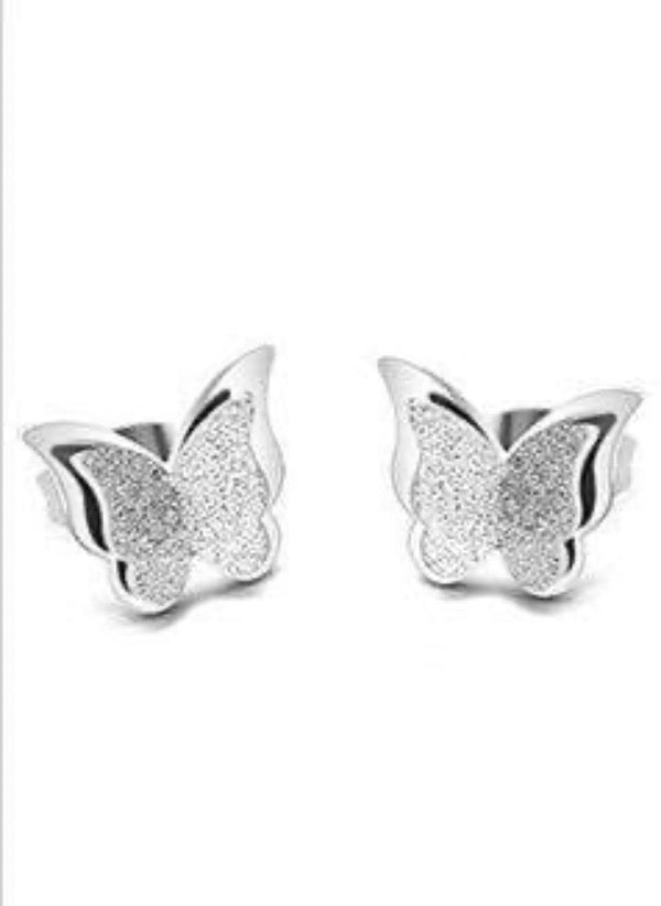 Stainless Steel Frosted Butterfly Stud Earrings