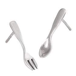 Sterling Silver .925 Fork and Spoon Stud Earrings Unisex Adult