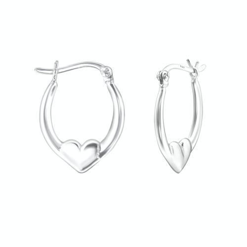 Womens Sterling Silver .925 Small Heart Hoop Earrings