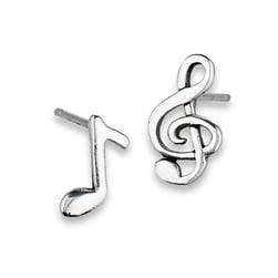 Sterling Silver .925  Musical Note Stud Earrings Unisex Adult
