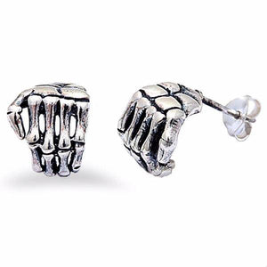 Mens Sterling Silver .925 Skeleton Hands Stud Earrings