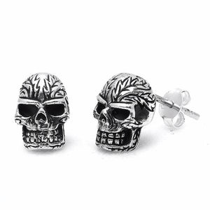 Mens Sterling Silver .925 Skull Stud Earrings