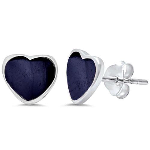 Sterling Silver .925 Black Heart Stud Earrings Unisex Adult
