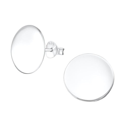 Sterling Silver .925 Round Flat Stud Earrings Unisex Adults