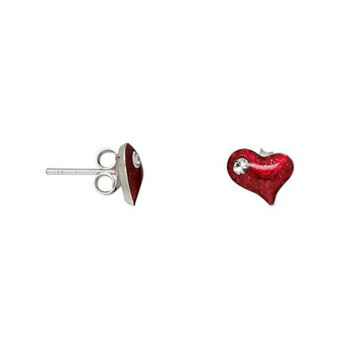 Girls Sterling Silver Red Heart Stud Earrings