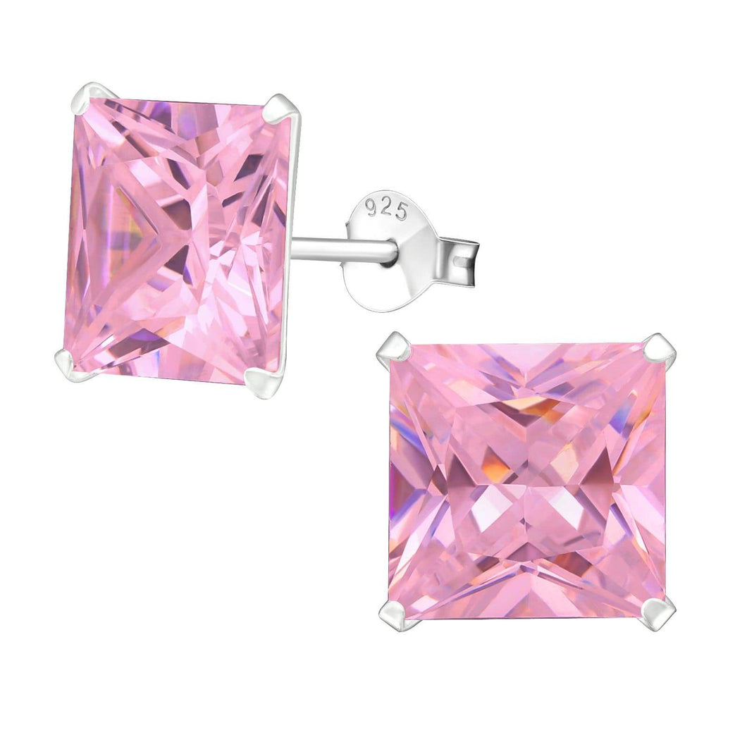 Sterling Silver Pink Zirconia Stud Earrings