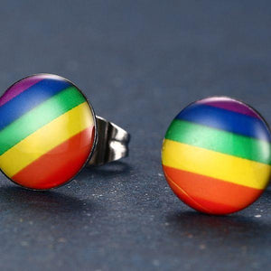 Surgical Stainless Steel Rainbow LGBT Pride Stud Earrings Unisex Adult