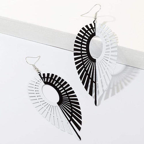 Womens Black and White Acrylic Leaf Earrings
