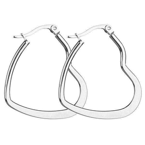 Womens Stainless Steel Silver Heart Hoop Earrings