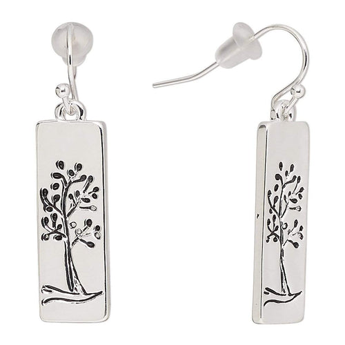 Womens Silver Tone Tree of Life Earrings