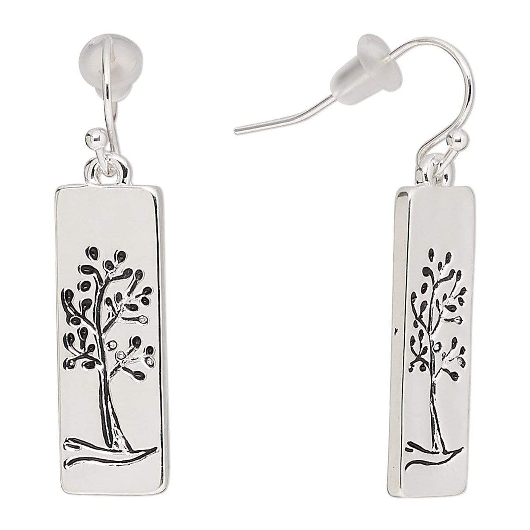 Womens Silver Tone Tree of Life Earrings