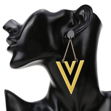 Load image into Gallery viewer, Womens Gold Chain Triangle Dangle Earrings