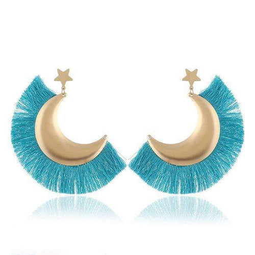 Turquoise-Gold Tassel Earrings