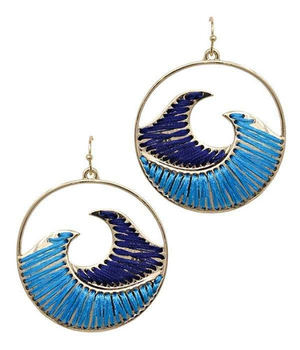 Earrings Womens Gold Blue Wave Hoop Drop Earrings