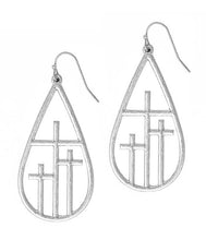 Load image into Gallery viewer, Etta&#39;J Jewelry Earrings Womens Silver Hoop Metal Cross Teardrop Earrings