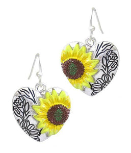 Etta'J Jewelry Earrings Womens Silver Sunflower Heart Earrings Jewelry