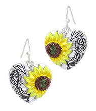 Load image into Gallery viewer, Etta&#39;J Jewelry Earrings Womens Silver Sunflower Heart Earrings Jewelry