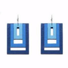 Load image into Gallery viewer, Wood Blue Two-Tone Square Earring