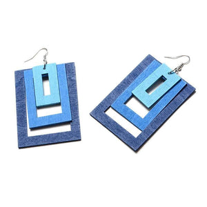 Wood Blue Two-Tone Square Earring