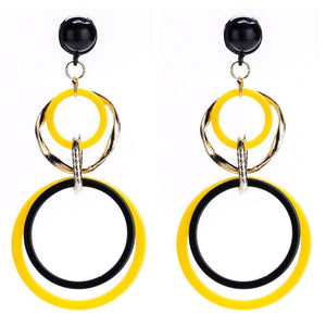 Womens Hoop Black Yellow 3.75" Earrings