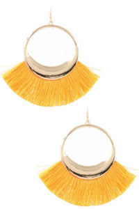 Womens Yellow Fringe Hoop Earrings