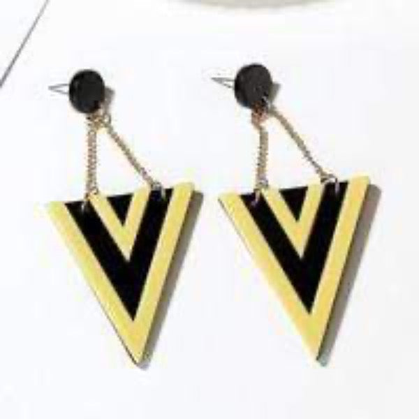 Womens Gold Chain Triangle Dangle Earrings