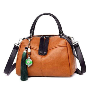 Womens Brown Vegan Soft Leather Handbag with added Long Strap