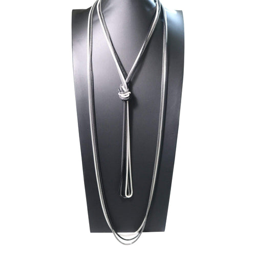 Black Silver & Gray Mesh 3-in-1 Long  Necklace