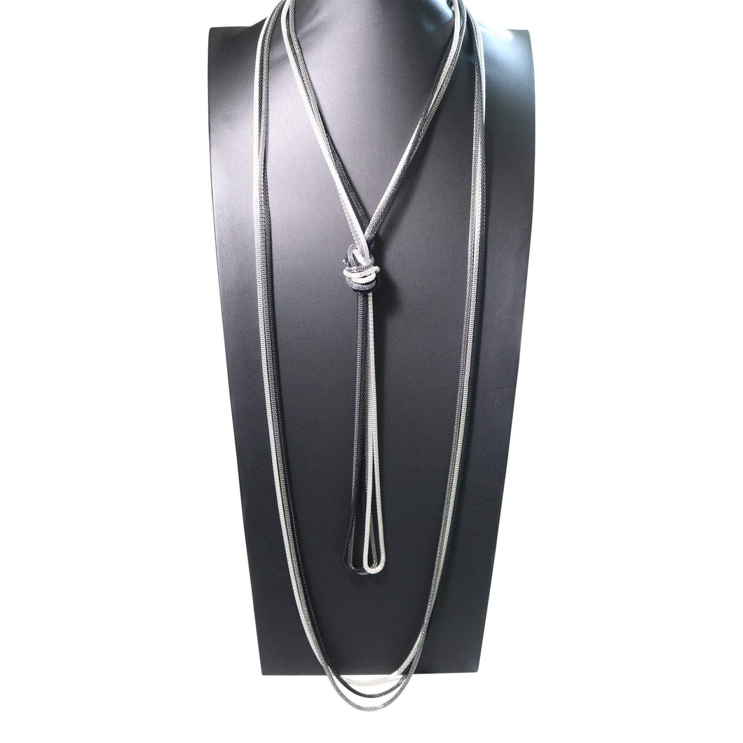 Womens Mesh Black Silver Gray Mesh 3-in-1 Long  Necklace