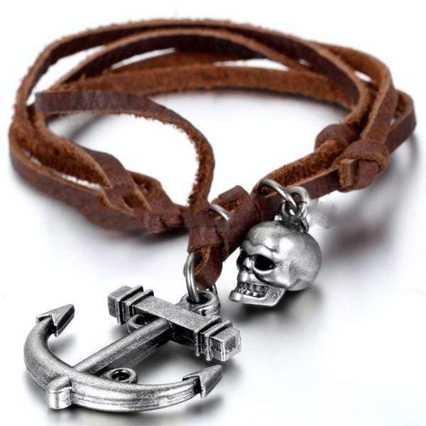 Skull Anchor Vintage Leather Necklace