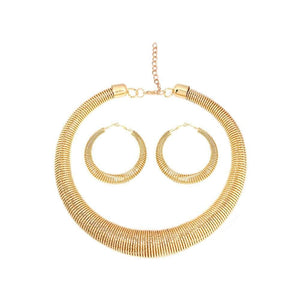 Womens Gold Electroplated Statement Earring Necklace Set