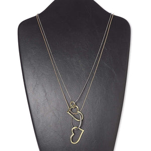 Womens 2-Strand Copper Steel & Gold Necklace with Heart Pendants