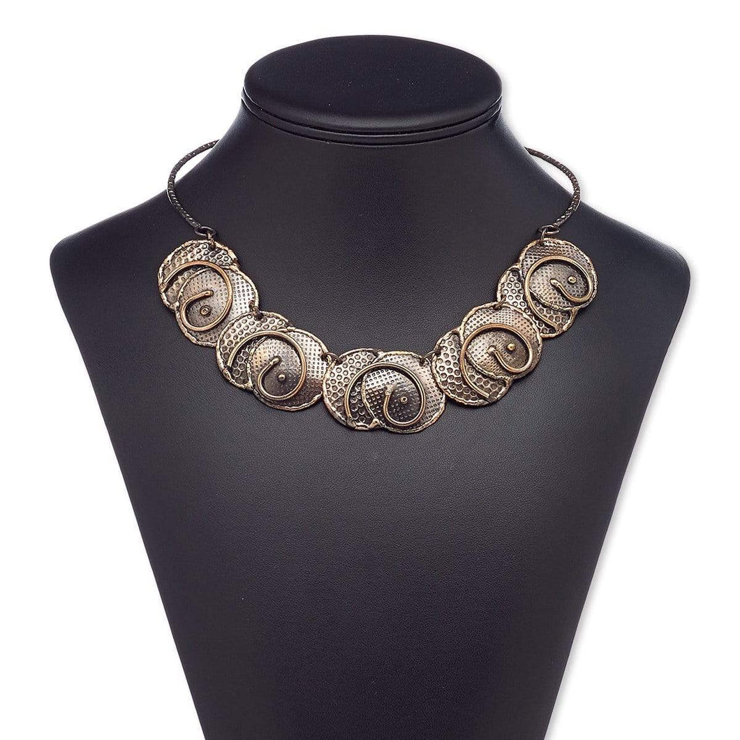 Women's Necklace Earring Set Bronze Antique Copper Spiral Design Statement Jewelry