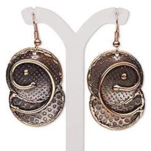 Women's Necklace Earring Set Bronze Antique Copper Spiral Design Statement Jewelry