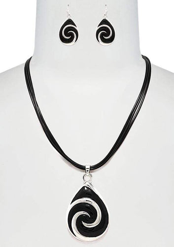 Black Cord Teardrop Necklace Set