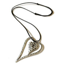 Load image into Gallery viewer, Womens Silver Heart Pendant Necklace Black Leather Cord Adjustable Cord