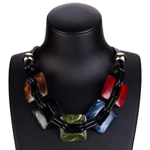 Black Leather Multi Color Design Necklace