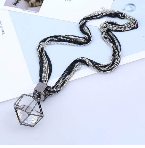Black & Silver Multi-Chain Pendant Necklace