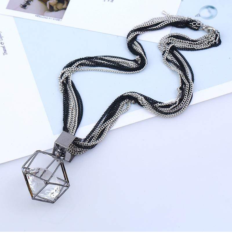 Black & Silver Multi-Chain Pendant Necklace