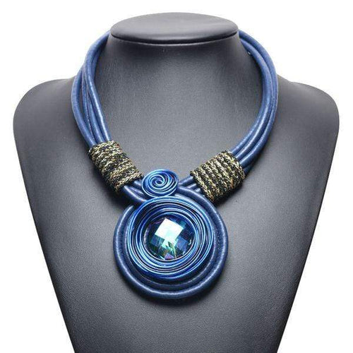 Bohemia Womens Blue Leather Multi-Strand Statement Necklace