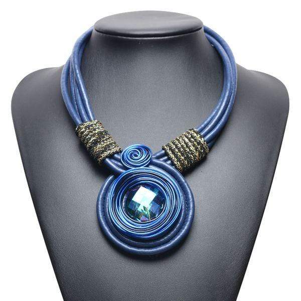 Blue Leather Statement Necklace