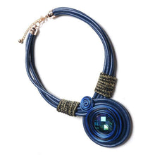 Load image into Gallery viewer, Bohemia Womens Blue Leather Multi-Strand Statement Necklace